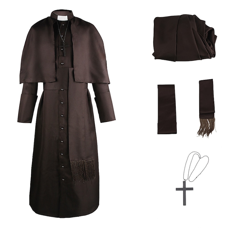 Retro Vintage Medieval Renaissance Masquerade Priest Fancy Dress Men's Fantasy Steampunk Carnival Masquerade Party Casual Daily Adults' Leotard / Onesie Belt Scarf3