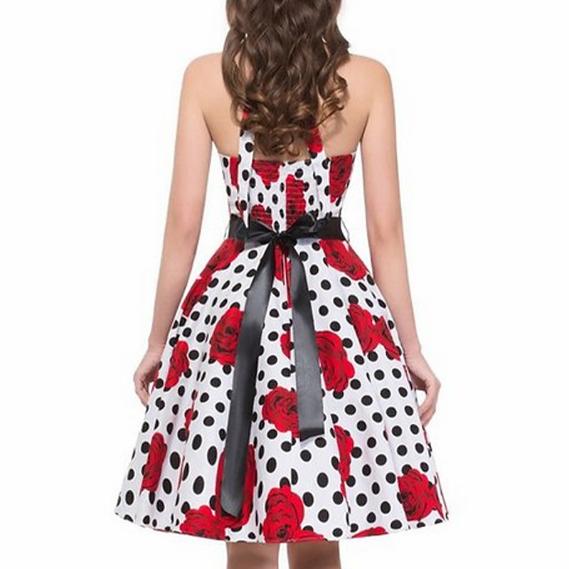 Retro Vintage 1950s Grease Outfits Rockabilly Petticoat Hoop Skirt A-Line Dress Tutu Floral Polka Dot Fancy Dress Women's Party / Evening Masquerade Adults' Dress Earrings Necklace Spring & Summer4