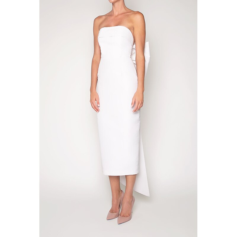 Sheath Cocktail Dresses Party Dress Wedding Guest Engagement Tea Length Sleeveless Strapless Fall Wedding Reception Satin with Bow(s) Dresses4