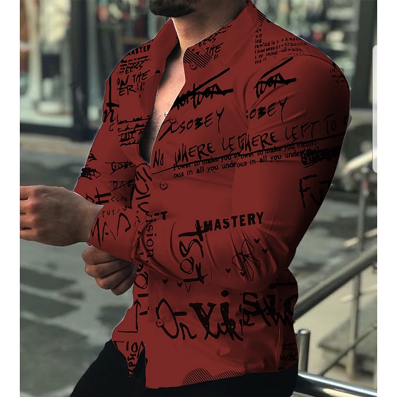 Men's Letter Shirt Button Up Shirt Long Sleeve Fashion Designer Casual Outdoor Casual Holiday Fall & Winter Turndown Print Button-Down White Red Blue Brown Green3