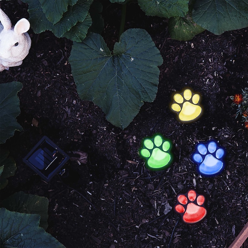 Paw Print Solar Outdoor Lights Solar Lights Outdoor Waterproof Dog Paw Lights(Set of 4) Cat Puppy Animal Garden Lights Path Paw Lamp Walkway Lighting for PatioYardAny Pet Lover3