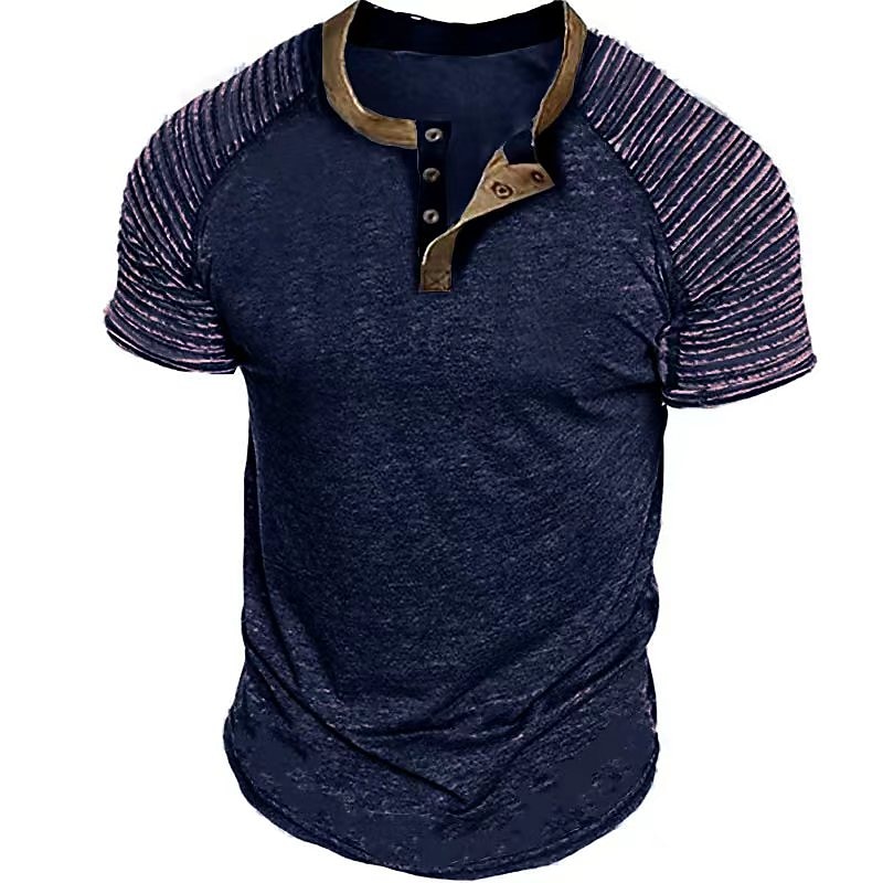 Men's Henley Shirt Plain Slim Pleated Henley Street Vacation Short Sleeves Pleated Sleeve Clothing Apparel Designer Basic Modern Contemporary4