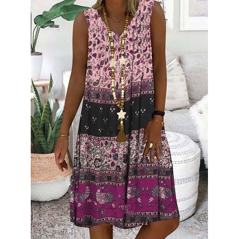 Women's Mini Dress Casual Dress Petite Dress A Line Dress Slip Dress Bohemia Vintage Fashion Vacation Party Casual Regular Fit Floral Color Block Ditsy Floral Sleeveless V Neck Yellow3