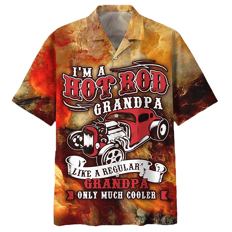 Men's Car Shirt Summer Hawaiian Shirt Aloha Shirt Short Sleeve Shirt Turndown Tropical Fashion Hawaiian Casual Hawaiian Holiday Black Yellow Red S M L2