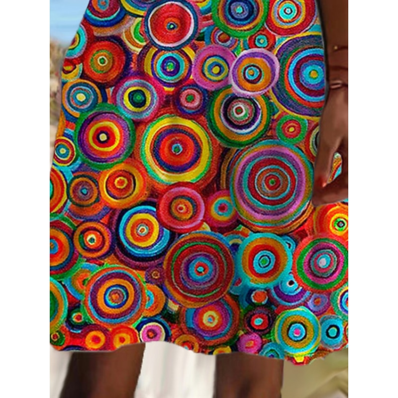 Women's Mini Dress Petite Dress T Shirt Dress Tee Dress Sundress Summer Dress Active Fashion Streetwear Outdoor Vacation Birthday Regular Fit Geometric Short Sleeve V Neck Rainbow Summer2