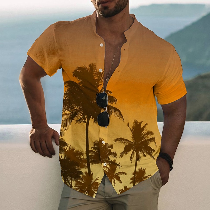 Men's Gradient Coconut Tree Tropical Plants Shirt Summer Hawaiian Shirt Aloha Shirt Short Sleeve Shirt Stand Collar Fashion Designer Casual Outdoor Vacation Casual White Yellow Pink S M L4