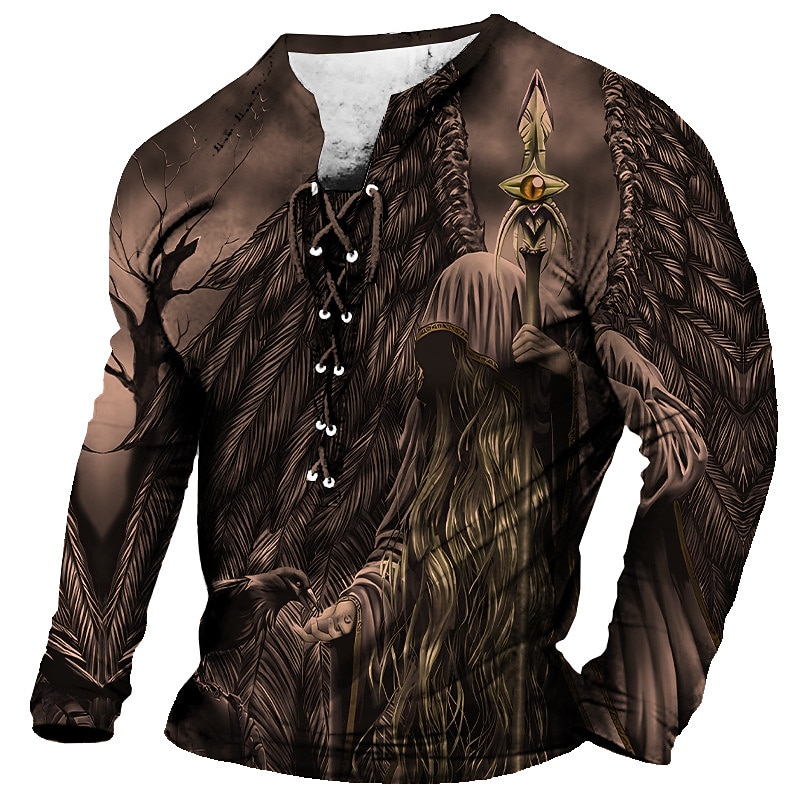 Men's T Shirt Graphic Skulls Collar Clothing Apparel 3D Print Daily Going out Long Sleeve Lace up Print Polyester Fashion Designer Comfortable4