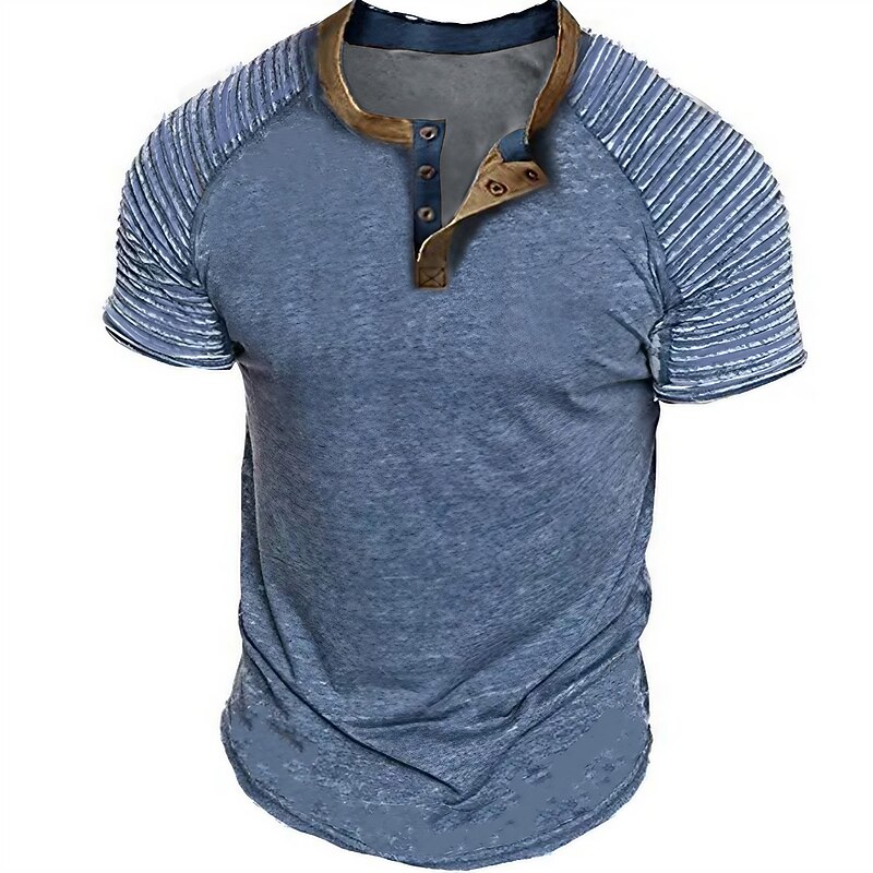 Men's Henley Shirt Plain Slim Pleated Henley Street Vacation Short Sleeves Pleated Sleeve Clothing Apparel Designer Basic Modern Contemporary