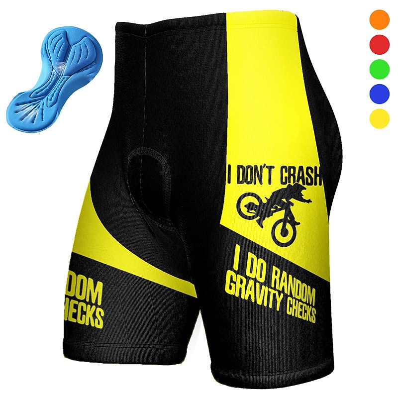 Men's Graphic Letter & Number Funny Cycling Shorts Bike Padded Shorts / Chamois Bottoms Mountain Bike MTB Road Bike Cycling Sports 3D Pad Quick Dry Moisture Wicking Breathable Yellow Red Spandex