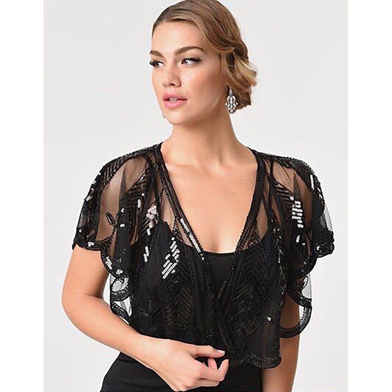 1920s Gatsby Sparkle Bolero Women's Wrap Shawls Vintage Sleeveless Sequins Wraps With Paillette For Party Wedding Guest Spring Summer Fall dress to impress2