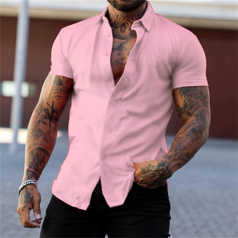 Men's Shirt Summer Shirt Casual Shirt Button Up Shirt Black Yellow Pink Red Dark Navy Short Sleeve Letter Turndown Street Casual Button-Down Clothing Apparel Fashion Casual Comfortable2