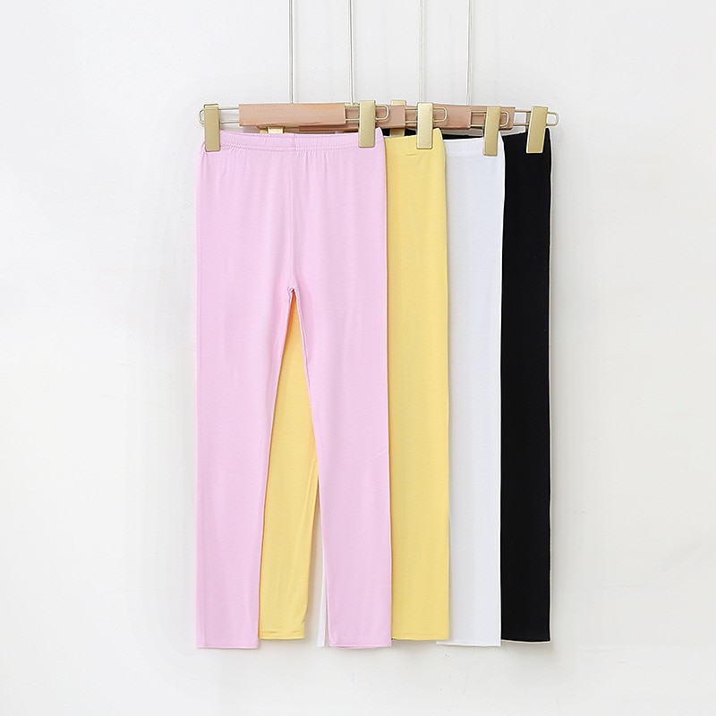 Kids Girls' Leggings Solid Color Active School Cotton 7-13 Years Summer Black White Pink4