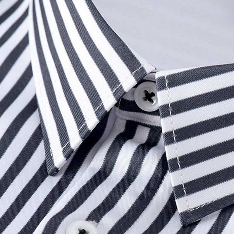 Men's Dress Shirt Striped Wedding Office / Career Black Blue Green Long Sleeve Turndown Spring &  Fall Clothing Apparel4