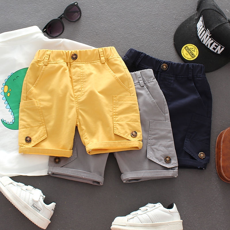 Kids Boys Shorts Solid Color Quick Dry Shorts School Cotton Adorable Daily Yellow Blue Gray Mid Waist2