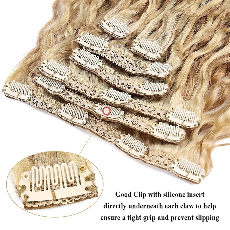 Brazilian P27-613 Water Wave Blonde Human Hair Extensions Unprocessed Human Hair Bundles Weft 1PC 100g Piano Color (18 100G Clip In Human Hair4