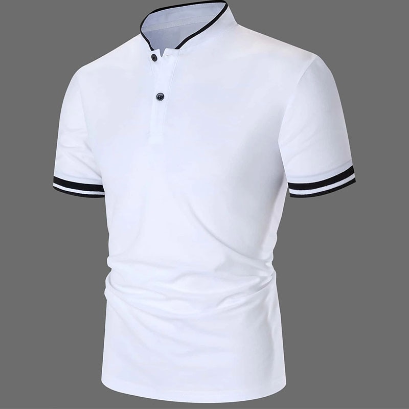 Men's Polo Shirt Collarless Golf Shirts Casual Holiday Stand Collar Short Sleeve Fashion Basic Plain Button Summer Regular Fit Black White Burgundy Polo Shirt