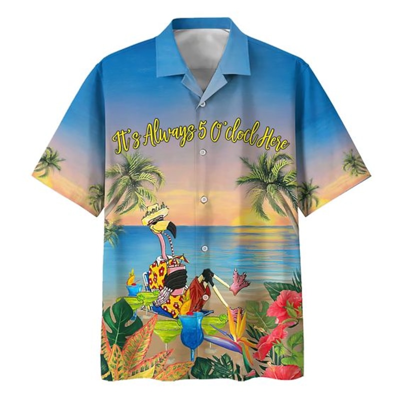 Men's Letter Parrot Beach Shirt Summer Hawaiian Shirt Aloha Shirt Short Sleeve Shirt Turndown Tropical Fashion Hawaiian Casual Hawaiian Holiday White Blue Sky Blue S M L4