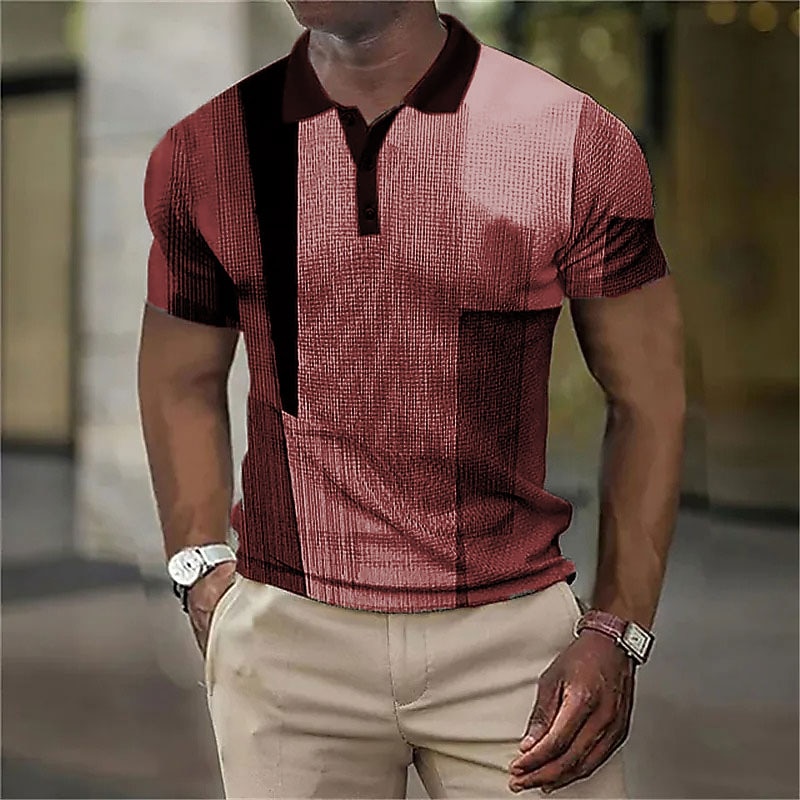 Men's Plaid Waffle Polo Shirts Golf Shirt Short Sleeve Polo Shirts Collared Shirts Vintage Casual Vacation Wear Formal Wear Festival Wear Buttons 3D Print Yellow Wine Blue 5