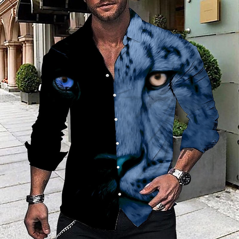Men's Animal Leopard Shirt Button Up Shirt Long Sleeve Fashion Designer Casual Outdoor Casual Holiday Summer Spring Turndown Print Button-Down Black White Yellow Blue Brown3