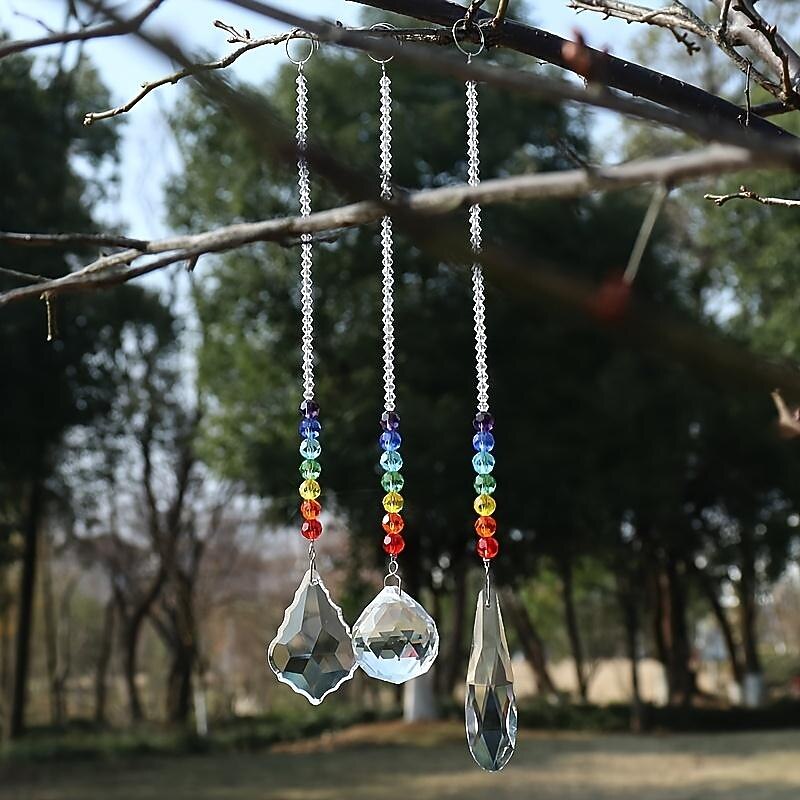 Garden Plant Bird Repelling Tool, Clear Hanging Crystals Rainbow Suncatcher, Prism Pendant Ornament With Colorful Chain For Home And Garden Decoration2