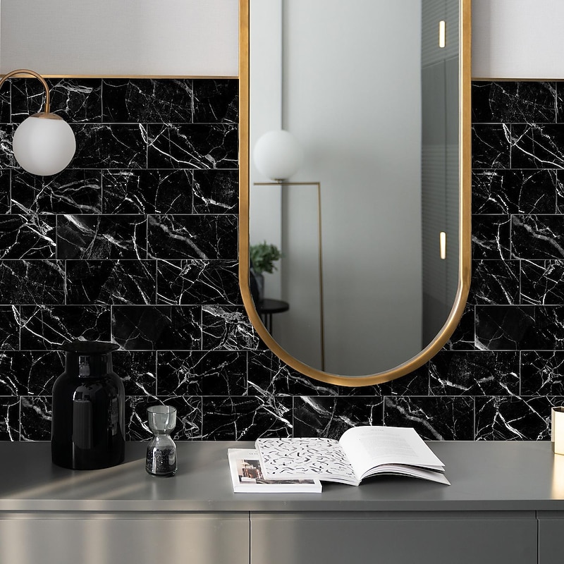 Cool Wallpapers Wall Mural 16pcs Marble Patterned Wallpaper, Waterproof Peel And Stick Wall Covering Sticker Film Home Deco, 4''x8''2