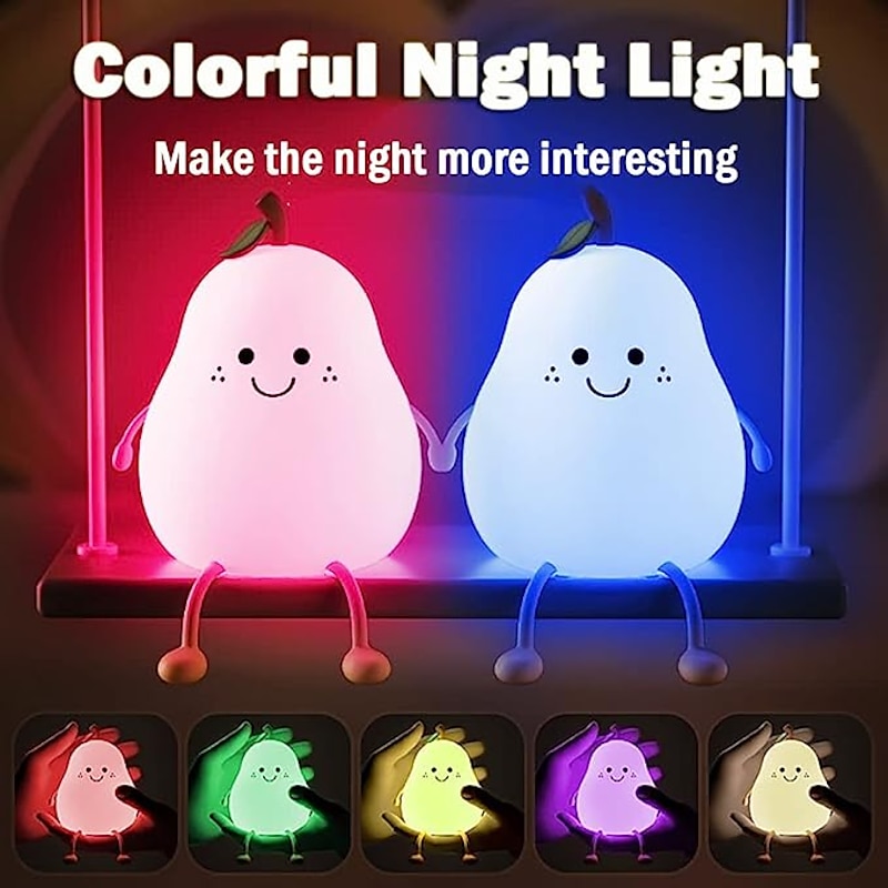Cute Sleeping Silicone Night Light Gift Bedroom Sleeping Bedside Tap Light LED Pear Shape Night Light 5V USB Rechargeable Dimmable Touch Silicone RGB Desk Lamp Bedroom Decoration Kids Gift Baby Light2