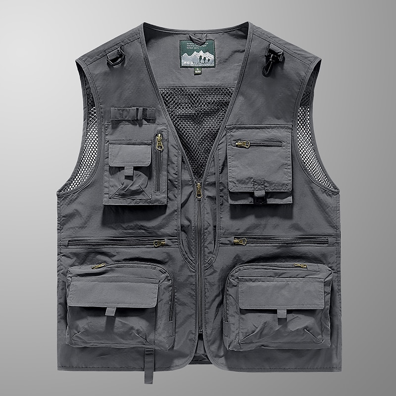Men's Outdoor Vest Hiking Vest Sleeveless Vest Zipper Pocket Basic Outdoor Fishing Regular Multi-Pockets Comfortable Summer Spring Solid Color Black Army Green Burgundy Blue Puffer Jacket3