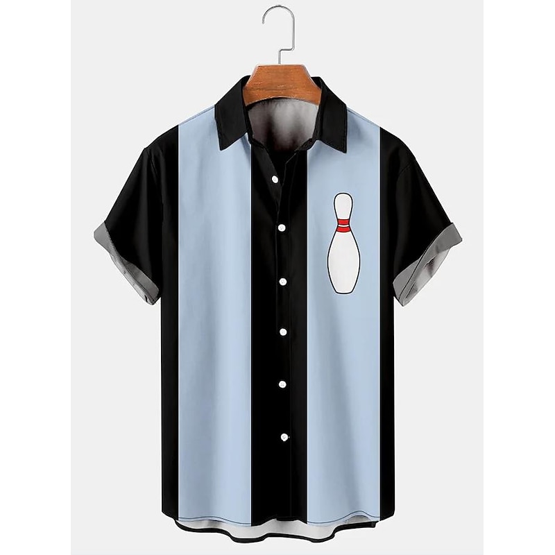Men's Flame Bowling Ball Shirt Button Up Shirt Short Sleeve Tropical Fashion Hawaiian Outdoor Beach Summer Spring Turndown Print Button-Down Black Yellow Black / Red Red Dusty Blue 7