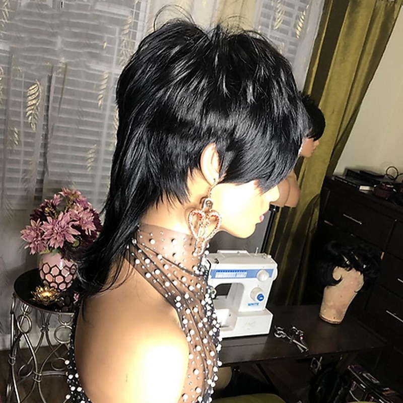 Full Machine Made Wig With Bangs Mullet 10 Inches Body Wave  Brazilian Human Hair Wigs For Women Short Pixie Cut Wigs3