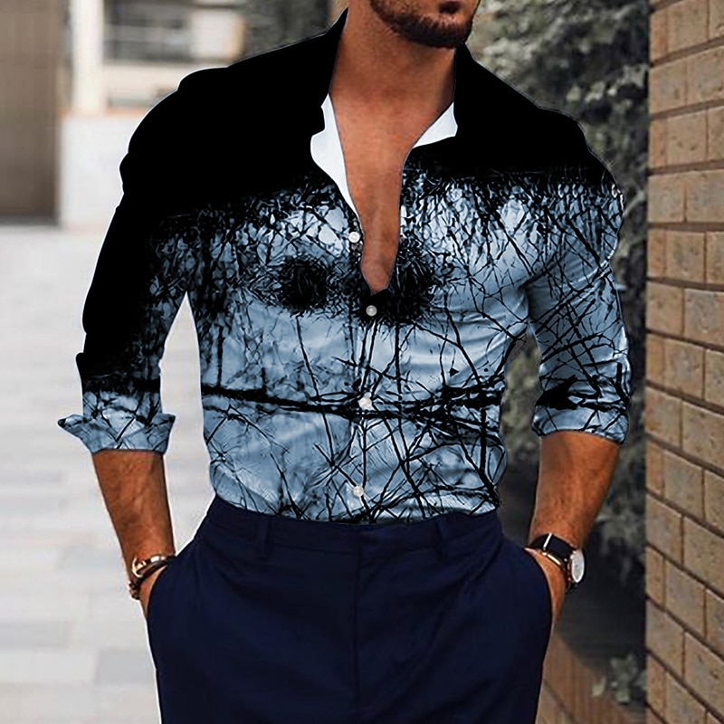 Men's Gradient Geometric Pattern Shirt Button Up Shirt Long Sleeve Fashion Designer Casual Outdoor Vacation Daily Fall & Winter Collar Print Button-Down Black Red Blue Green3