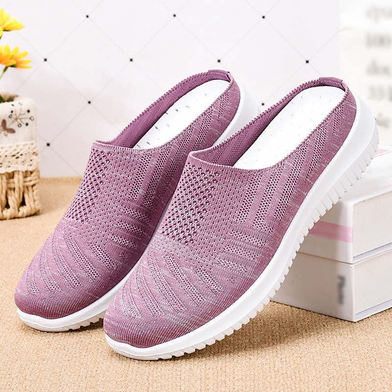 Women's Slip-Ons Plus Size Outdoor Daily Solid Color Summer Flat Heel Round Toe Classic Casual Minimalism Walking Tissage Volant Loafer G-BQ6 gray G-BQ6 black G-BQ6 purple