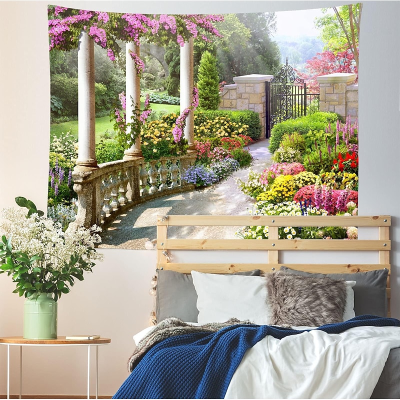 Romantic Spring Secret Garden Hanging Tapestry Wall Art Large Tapestry Mural Decor Photograph Backdrop Blanket Curtain Home Bedroom Living Room Decoration2