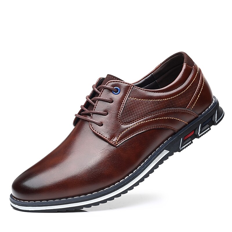 Men's Brown Leather Oxford Shoes with Non-Slip Rubber Sole - Stylish and Comfortable Dress Shoes for Formal and Casual Wear2