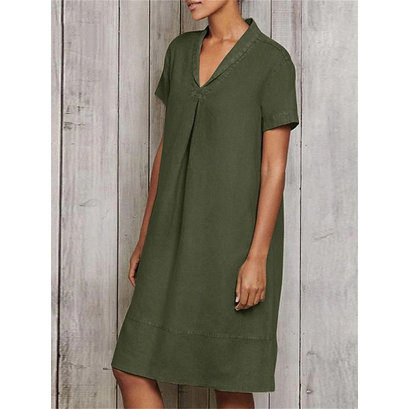 Women's ArmyGreen Sky Blue khaki Summer Spring Midi Dress Cotton Linen Dresses Casual Dress Fashion Modern Casual Outdoor Vacation Daily Loose Fit Plain V Neck2