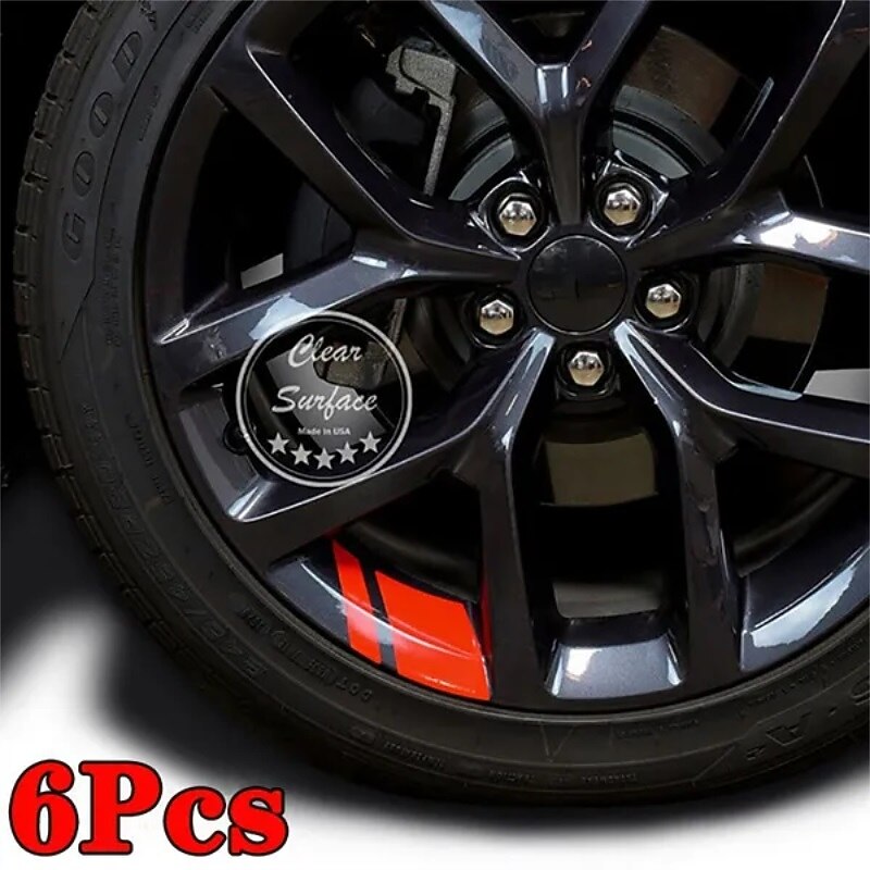 6Pcs Universal Car Wheel Rim Vinyl Stickers Reflective Hash Mark Stripe Racing Wheel Hub Decals Wheel Decor