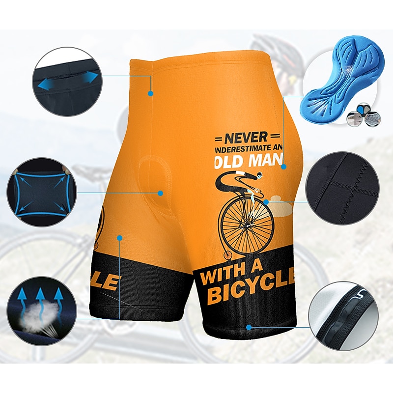 Men's Graphic Letter & Number Cycling Shorts Bike Padded Shorts / Chamois Bottoms Mountain Bike MTB Road Bike Cycling Sports 3D Pad Cycling Quick Dry Moisture Wicking Yellow Pink Spandex Clothing2