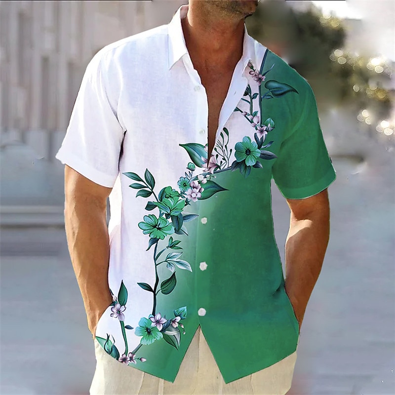 Men's Floral Gradient Shirt Button Up Shirt Short Sleeve Fashion Streetwear Designer Outdoor Daily Going out Summer Spring Turndown Print Button-Down Blue Fuchsia Green3