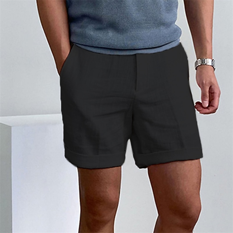 Men's Shorts Linen Shorts Dress Shorts Summer Shorts Beach Shorts Zipper Plain Comfort Breathable Short Outdoor Daily Streetwear Stylish Casual Black White Inelastic4