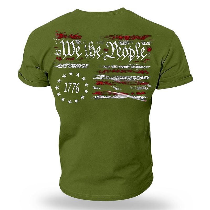 Men's Patriotic "We the People 1776" American Flag Graphic Short Sleeve T-Shirt - Olive Green4