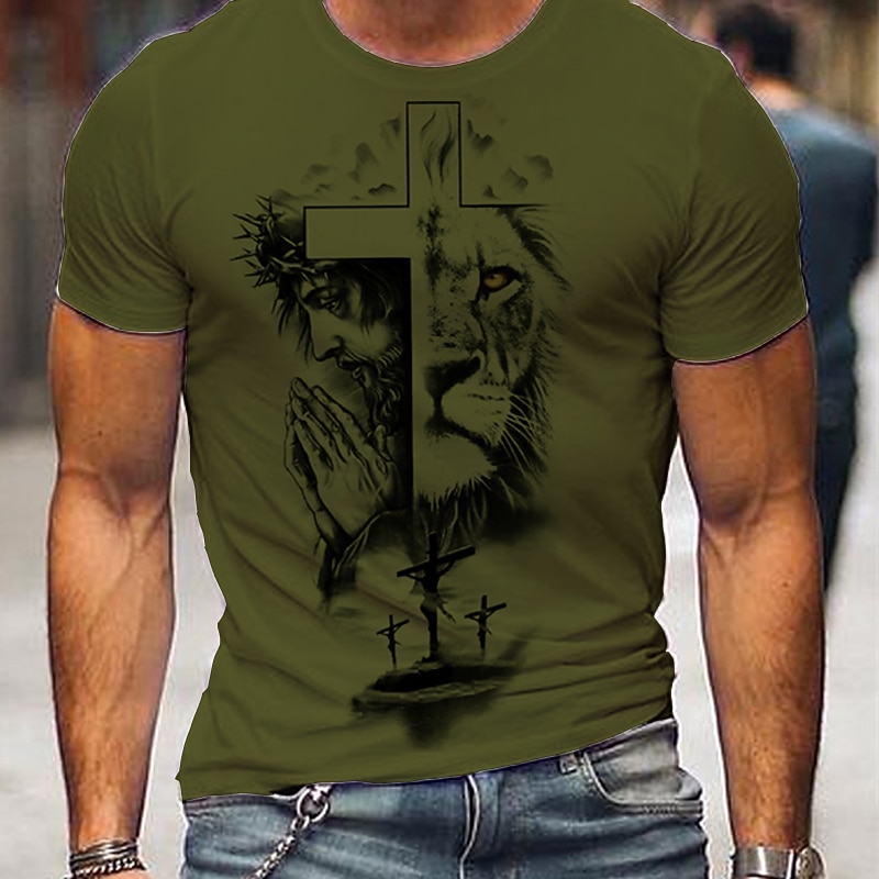 Men's Cross T Shirt Casual Style Cotton Short Sleeve Graphic Shirt Wine Drak Gray Heather Gray Comfortable Tee Outdoor Street Fashion Designer Clothing3