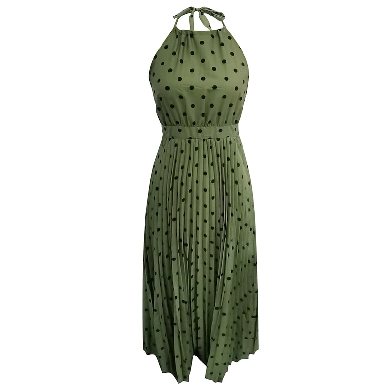Women's Casual Dress Swing Dress Polka Dot Dress Long Dress Maxi Dress Chiffon Dress Pleated Green Black Blue Sleeveless Print Spring Summer Halter Neck Vacation Beach Daily 2023 S M L XL