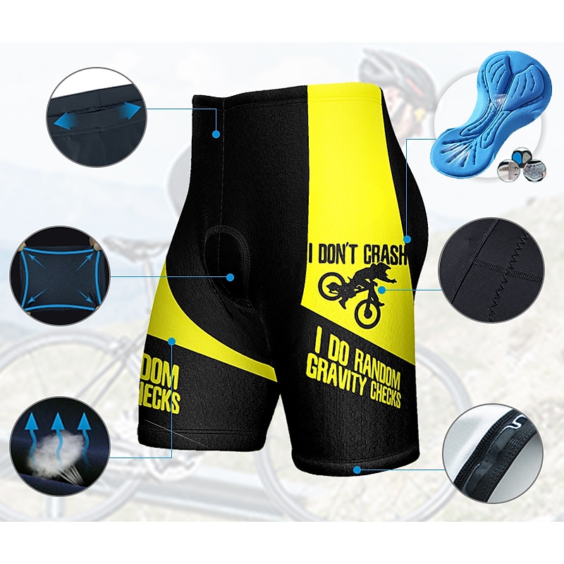 Men's Graphic Letter & Number Funny Cycling Shorts Bike Padded Shorts / Chamois Bottoms Mountain Bike MTB Road Bike Cycling Sports 3D Pad Quick Dry Moisture Wicking Breathable Yellow Red Spandex2