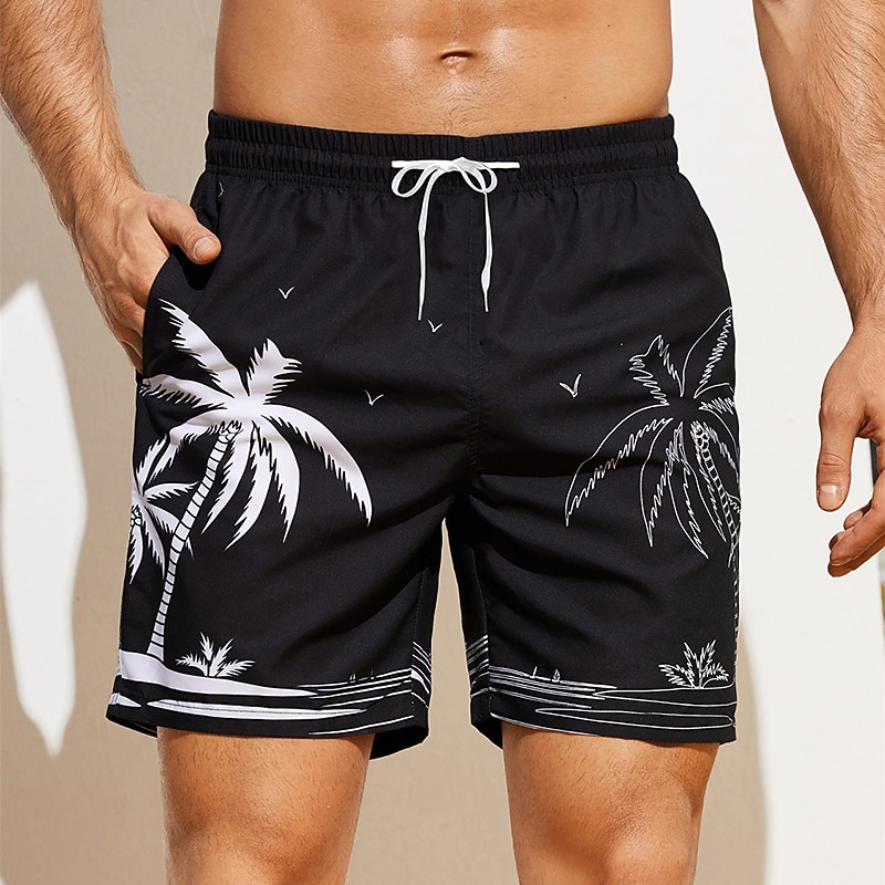 Men's Graphic Coconut Tree Swim Trunks Swim Shorts Board Shorts Mid Waist Hawaiian Boho Casual Daily Holiday Drawstring with Mesh lining Elastic Waist Designer Clothing Apparel3