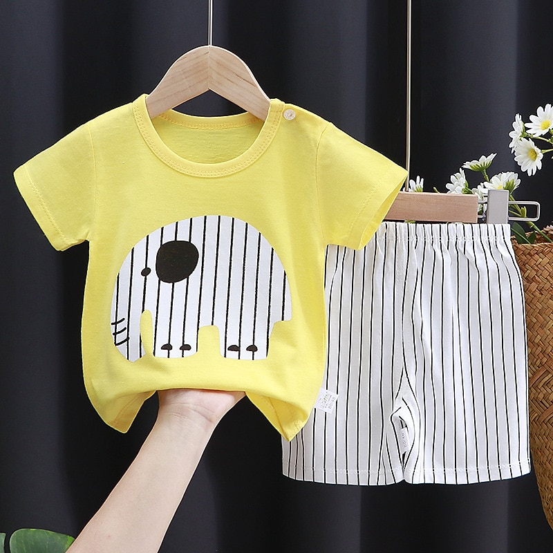 2 Pieces Toddler Boys T-shirt & Shorts Outfit Animal Cartoon Short Sleeve Cotton Set Outdoor Adorable Daily Summer Spring 3-7 Years 3 green teddy bears 9 spectacled bear 13 Stripes Bear2