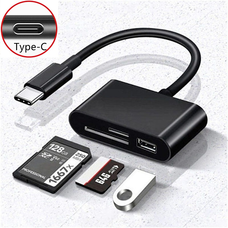 USB C SD Card Reader Adapter Type C Micro SD TF Card Reader Multi-function 3-in-1 OTG Adapter for laptops MacBooks mobile cameras