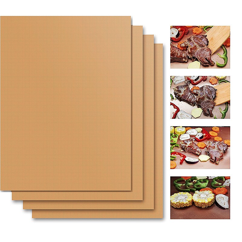 Set of 4 Non-stick Reusable Teflon Sheets Barbecue BBQ Grill Mats for Out Door Grilling