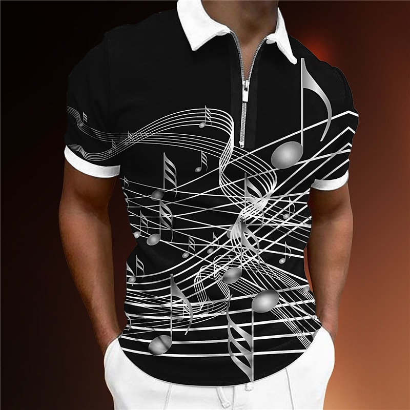 Music Festival Men's Music Zip Polo Shirts Golf Shirt Short Sleeve Polo Shirts Collared Shirts Casual Vacation Wear Festival Wear Party Outfits 3D Print Quarter Zip Polo Light Yellow Yellow Red4