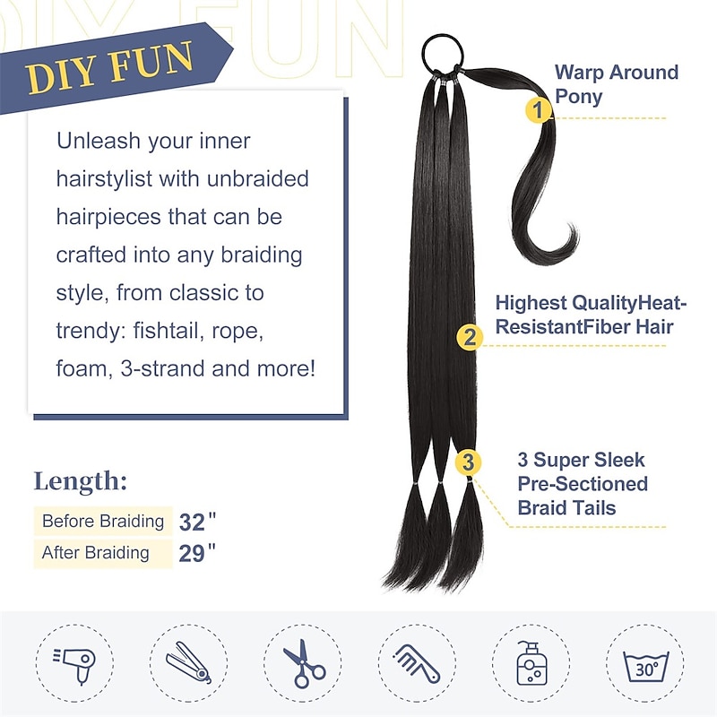 Long Braided Ponytail Extension with Hair Tie Straight Wrap Around Hair Extensions Ponytail Natural Soft Synthetic Hair Piece for Women2