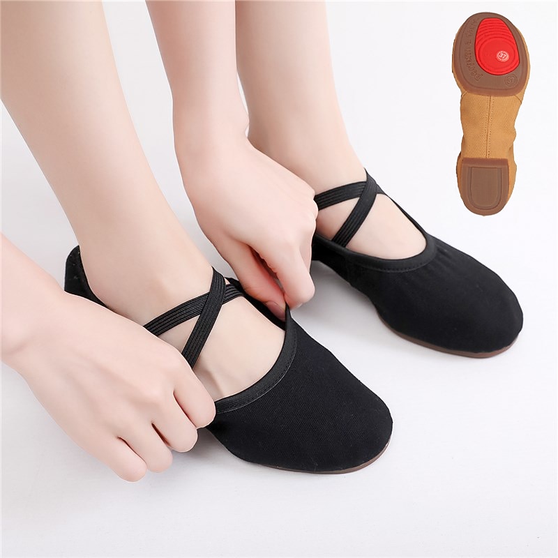 SUN LISA Women's Ballet Shoes Ballroom Shoes Training Performance Practice Heel Thick Heel Rubber Sole Lace-up Elastic Band Adults' Black