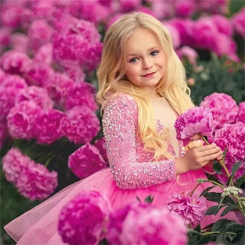 Toddler Girls' Party Dress Sequin Long Sleeve Performance Mesh Cute Princess Polyester Above Knee Sheath Dress Tulle Dress Summer Spring Fall 3-7 Years Black White Yellow4